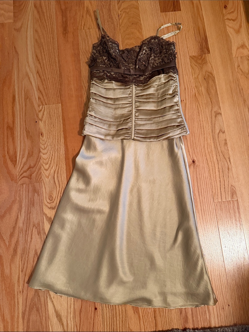 Charlotte Russe Satin Slip Dress with Brown Lace Trim